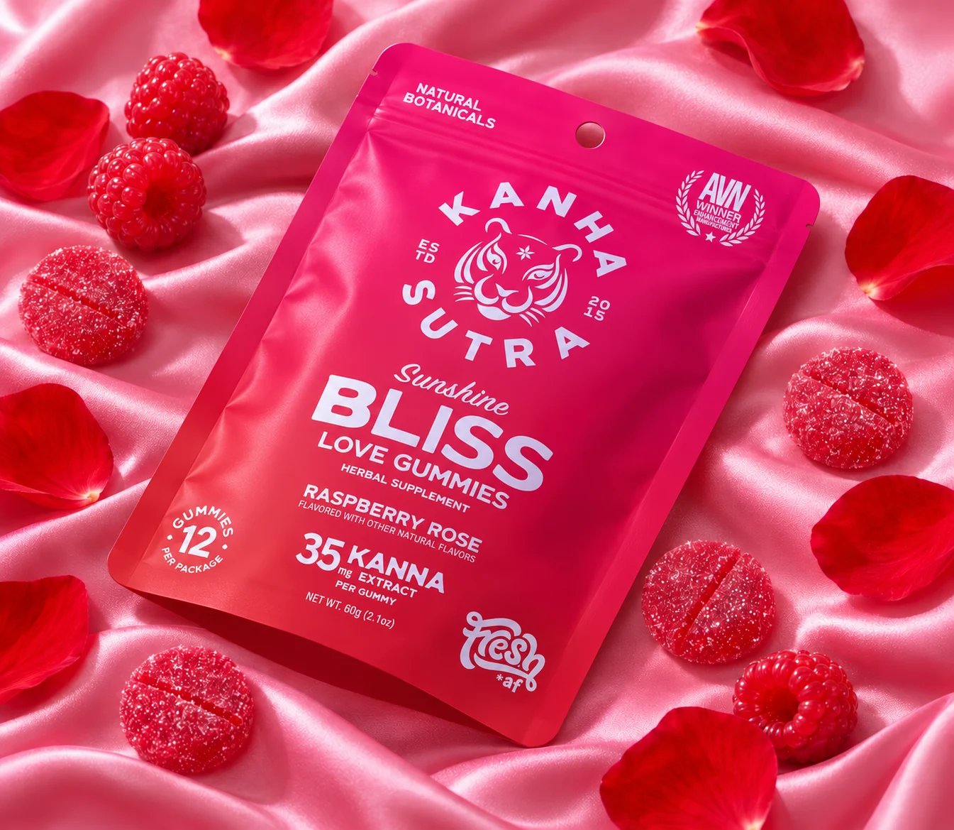 Sunshine Bliss pack on rose-colored silk